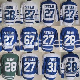 Retro Hockey Vintage 67 Stanleycup Jersey CCM 27 Darryl Sittler 28 Tie Domi 31 Grant Fuhr Blu Bianco Team Classic 75th Anniversary Ritiro Ricamo Pullover da uomo