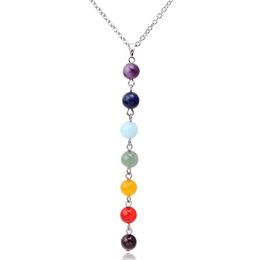 7 Chakra Gem Stone Beads Pendant Necklace Women Reiki Healing Balancing Chakra Necklaces Fashion217m