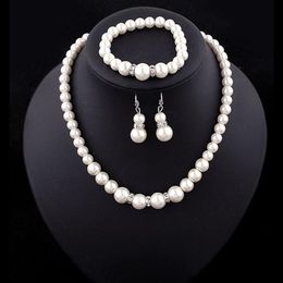 promotion Bride Jewelry of Creative imitation Pearl Necklace Bracelet Earrings 3- piece costume wedding jewerly Set271K