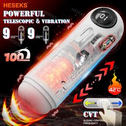 Masturbators HESEKS Automatic Telescopic Male Masturbator Cup Vibrating Masturbation Machine Vagina Pusssy Blowjob Sex Toys for Men Goods 18 231010