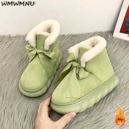 Boots Winter Bowknot Cute Plush Warm Snowboots PlusVelvet Non-slip Cotton Shoes Platform Ankle Boots EVA Wear-resistant Short Botines Q231010