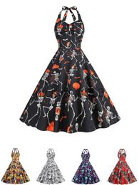 Theme Costume 2023 Robe Gothic Halloween Party Dresses for Women Retro Sexy Halter Strapless Skull Skeleton Print Nightmare Costumes Sundress x1010