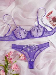 Other Panties Transperant Lingerie Set Women Mesh Net Sexi Lenceria Sensual Mujer Bra Sets Embroidery Floral Underwired Bielizna Erotyczna 231010