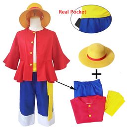 Luffy Cosplay Costume Hat Anime Monkey D Luffy Cosplay Two Years Later Shirt Pant Belt Full Suit Halloween Costume for Men Womencosplay