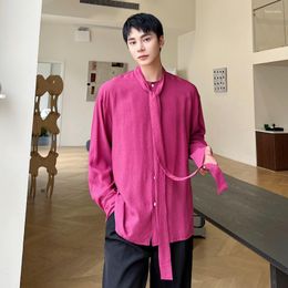 Men's Casual Shirts SYUHGFA Autumn Trend Men Elegant French Style Ribbon Shirt Loose Thin Long Sleeve Top Male Niche Design Clothing