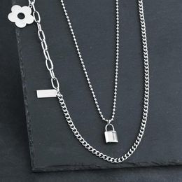 New Fashion Lock Floral Pendant Necklace Layered Statement Long Chain Punk Padlock Neckless for Women Girls Gothic Jewellery CN86295n