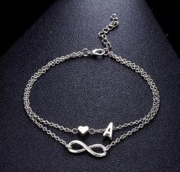 All-match Vintage 26 Letter Anklet Bracelets Female Initial Heart Infinity Charm Bohemian Friend Jewellery Gift Ankles Bangle for Women Girls