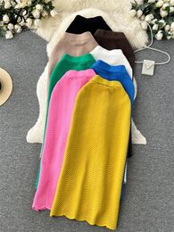 Skirts SINGREINY 2023 Autumn Knitted Skirt High Quality Bodycon Elastic Waist Wave Design Fashion Candy Colours Thicken Sweater