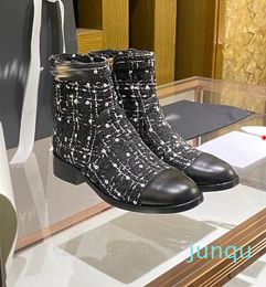 shiny leather nylon Hailf boots fashion thick heels Martin Ankle Booties Genuine Leather combat boot ladies Winter platform shoes Box -N114