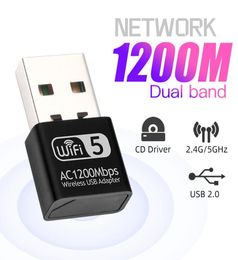 1200Mbps Mini USB Wifi Adapter Network Lan Card For PC Wifi Dongle Dual Band 24G5G Wireless WiFi Receiver Desktop Laptop7801943