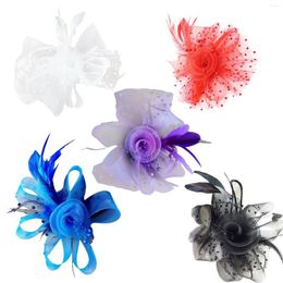 Berets Elegant Women Flower Mesh Feathers Hair Clip Headwear Hairpin Tea Party Headband For Cocktail Wedding