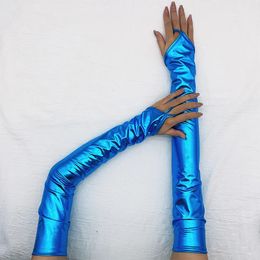 Five Fingers Gloves Fashion Patent Leather Coated Christmas Long Nightclub Dance Half Finger Gloves Sexy Women Halloween Punk Fingerless Mitten S219 231010