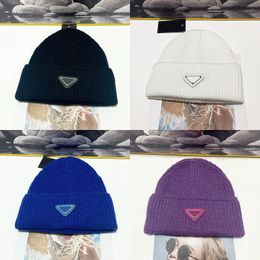 Designer bonnet thicken fall knit luxury beanie hats for men soft fluffy keep warm winter travel gifts triangle solid color knitted hats for men trendy hip hop pj019