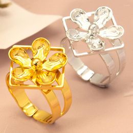 Cluster Rings Adjustable For Women 24K Gold Plated High Copper Flower Wedding Bands Fashion Jewelry Accessory Valentine's Day Gift