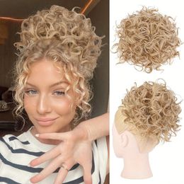 Synthetic Wigs Messy Hair Bun Hair Piece Elastic Drawstring Loose Wave Large Curly Bun 60 Gram Short Synthetic tail For Women 231010