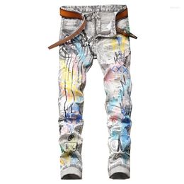 Men's Jeans Autumn Fashion Splash Ink Colourful Printed Men Streetwear Cotton Denim Pants Slim Male Casual Jean Pantalon Hombre