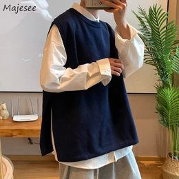 Men's Sweaters Men Sweater Vest Oneck College Teens Allmatch Korean Japanese Streetwear Baggy Pure Colour Stylish Handsome Casual Knitting Ins 231010