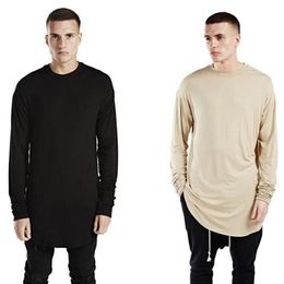 New men hipster t-shirt street long sleeve shirt kpop oversized plain elongated curved hem tee 317Z