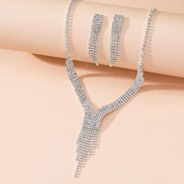 Necklace Earrings Set 1 Necklaces For Women Long Tassel Rhinestone Dress Up Stud Jewelry Banquet Accessory