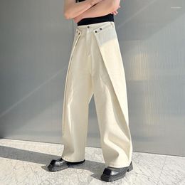 Jeans da uomo Hip Hop Uomo Tinta unita Bottoni a foglia larga Patchwork Pantaloni a gamba larga Streetwear Pantaloni moda casual
