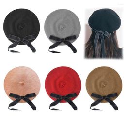 Berets Cotton Bow Beret Caps Fashion French Artist Headwear Beanies Soft Elegant Sboy Cap Autumn Winter