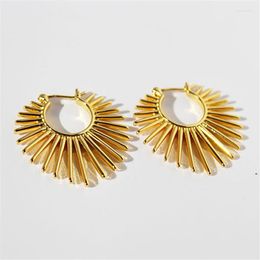 Hoop Earrings Metal Sun Flower Retro Female Light Luxury Senior Sense Exaggerated Fan Ear Buckle Attendance Cocktail Stud