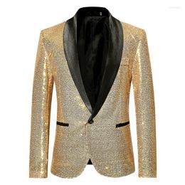 Men's Suits European Style Spring Fall Men Slim Sequined Golden Silver Black Patchwork Glitters Blazer Coat Man Host Party Blazers Coats