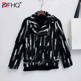 Men's Jackets PFHQ Autumn Men's Trendy Plush Vertical Striped Jackets Personalized Contrast Woven Zipper Temperament Light Luxury Coat 21Z1225 J231010