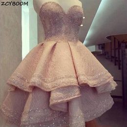 Party Dresses Elegant Light Pink Cocktail 2021 Formal Prom Dress Ruffles Sequins Lace Graduation Sweetheart Neck Evening Gowns249f