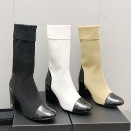 Channel Socks Best-quality Chanelity Channel Fabric Elastic Lacquer Leather Fabric Womens Elastic Short Boots