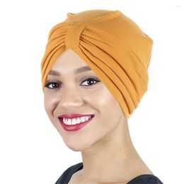 Ethnic Clothing Latest Women Muslim Turban Pleated Knot Solid Bonnet Chemo Cap Headwear Hijab Hair Loss Hat Cover Headscarf Wrap Caps