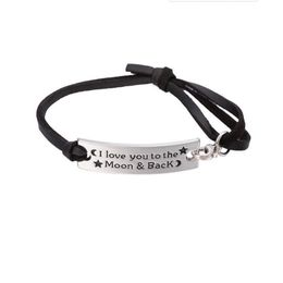 GX081 Personalized Design Letters of I Love You To The Moon And Back Charm Leather Bracelet Inspirational Jewelry Gift275h