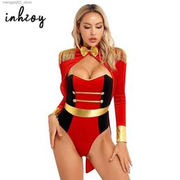 Theme Costume Womens Circus Ringmaster Jumpsuit Halloween Carnival Party Role Play Come Long Sleeve Velvet Fringed Sexy Cosplay Bodysuit Q240307