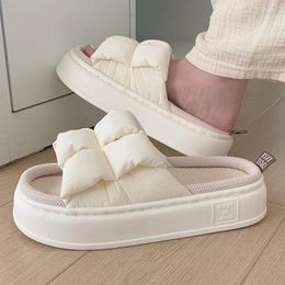 GAI GAI GAI Women Summer Four Seasons Checked 4cm Thick Soft Sole Linen Indoor Home Bedroom Couple Floor Slippers 231009
