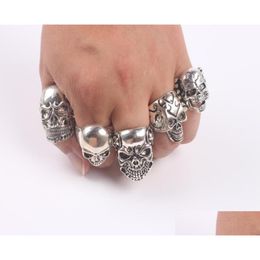 Band Rings Oversize Gothic Skl Carved Biker Mixed Styles Lots 50Pcs Men039S Antisier Rings Retro New Jewelry1812032 Jewellery Ring Dhlnq