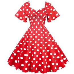 Plus size Dresse 's Summer Vintage 50s 60s Retro Polka Dot Party Rockabilly Dress 2023 Elegant Butterfly Sleeve Swing Sundress 231009