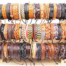 Charm Bracelets Wholesale 100pcs/Lots Assorted Vintage Handmade Mens Cuff Leather Braided Jewellery Bracelets Wrist Bangle For Women 231009