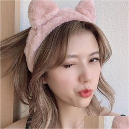 Hair Accessories Lovely Cat Ear Plush Hairband Women Face Wash Wide Headband Solid Colour Hair Hoop Band Girls Accessories Hair Product Dhjjb