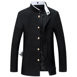 2021 New Men Black Slim Tunic Jacket Single Breasted Blazer Japanese School Uniform College Coat239r