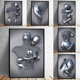 Paintings Nordic Couples Metal Figure Statue Wall Art Canvas Painting Lover Sculpture Poster Print Wall Picture For Living Room Home Decor 231009