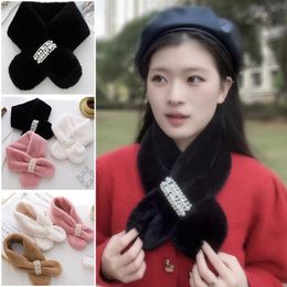 Pearl scarf winter new style thickened Korean version of cross-warmingwool wool rabbit-like neck collar DZ1