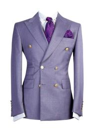 Men s Suits Blazers Light Purple Wedding Blazer Men Gentleman Suit Jacket Gold Buttons Casual Slim fit Double Breasted Business Male Only 231009