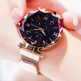 Women's Watch Luxury Watch for Women Automatic Clock Wrist Hours Starry Sky Diamond Metal Strap Gift for Ladies 201204333j