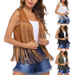 Women's Vests Fringe Vest Women Leather Suede Tassels Vintage Western Country Cowgirl Cardigan Waistcoat Jacket