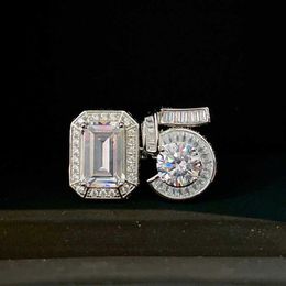 Top Brand Pure 925 Sterling Silver Jewellery Emerald Cut Letter 5 Design Rings Big Diamond Rings Engagement Wedding Luxury Jewelry241s