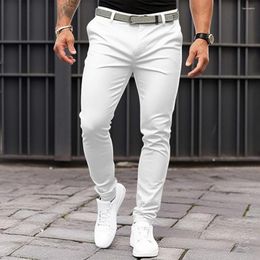 Men's Pants Solid Color Trousers Slim Fit Suit Business Office With Slant Pockets Zipper Fine Sewing For A