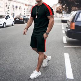 Men's Tracksuits Summer Sets T Shirt Shorts Fashion Contrast Colour Design Short Sleeve Pants Tow-piece Casual Clothes Men Beach Wear