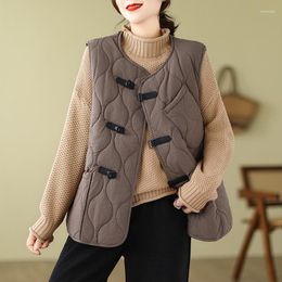 Women's Vests Japanese Korea Style Big Pockets Leather Button Padded Cotton Autumn Winter Outwear Vest Coats Women Spring Casual Coat