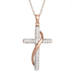 Pendant Necklaces Women's Sterling Silver 14KT Gold Plated Crystal Cross Necklace 18" Chain