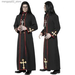 Theme Costume Halloween Cosplay Mediaeval Catholic Priest Come Carnival Men's Dreadful Pastor Monk Wizard Fancy Party Dress Q231010